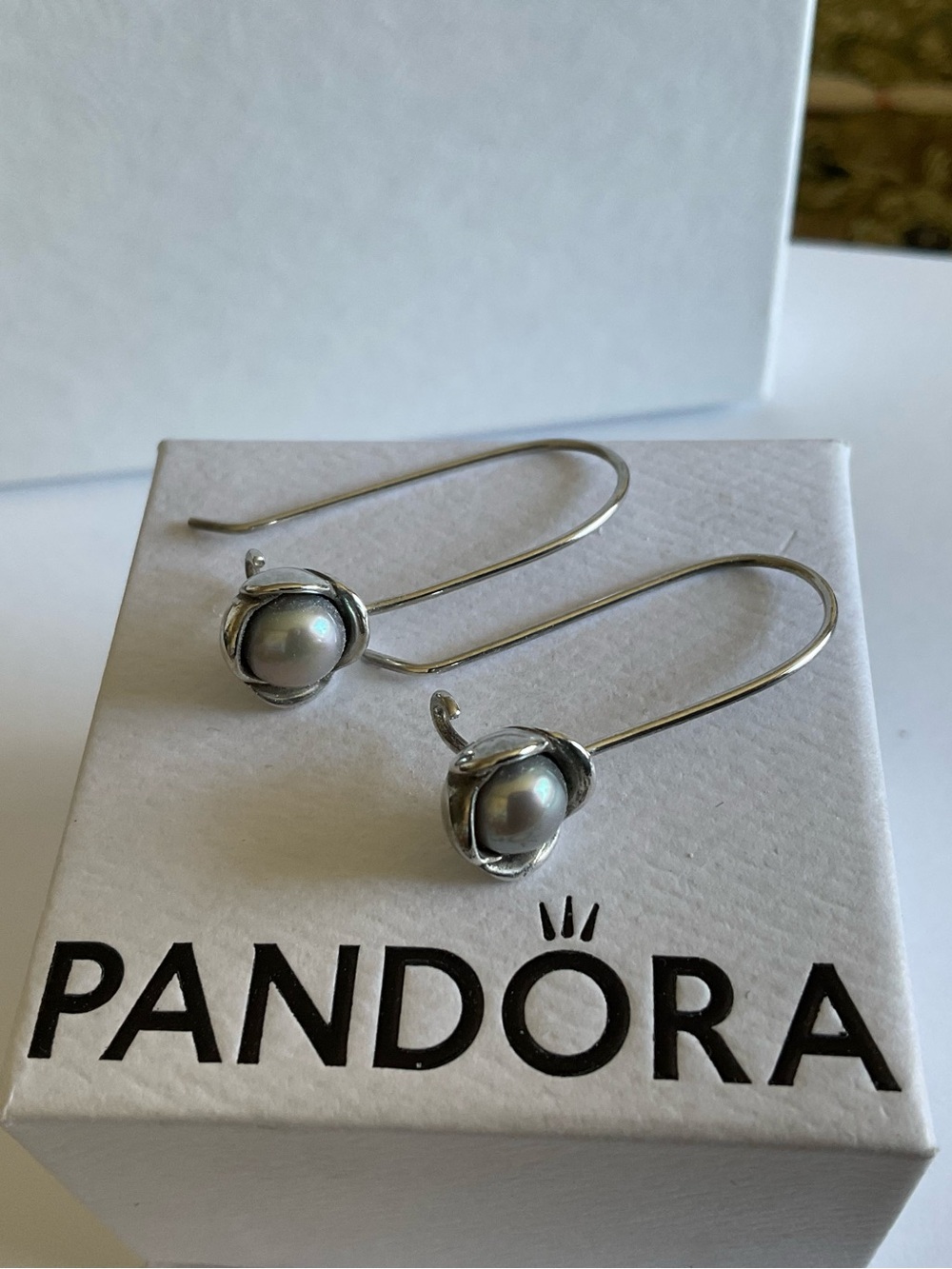 Pandora Silver Earrings with Iridescent Pearls